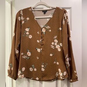 Ann Taylor Burnt Umber Floral Blouse, Size XS